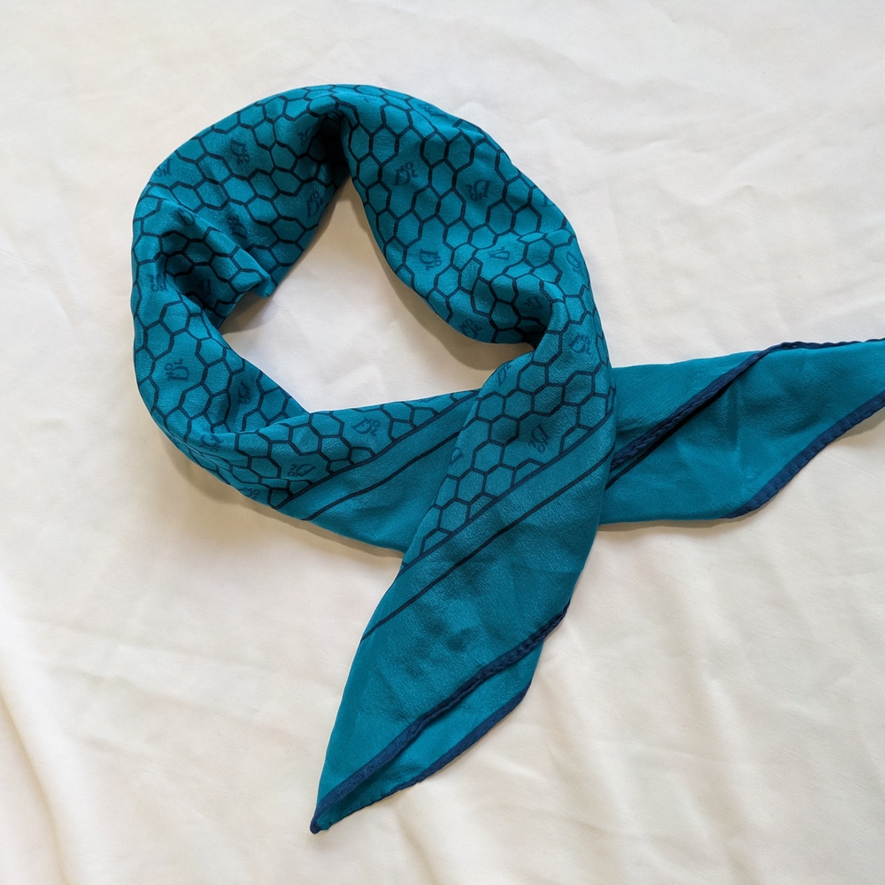 Dior Teal Honeycomb Pattern Scarf
